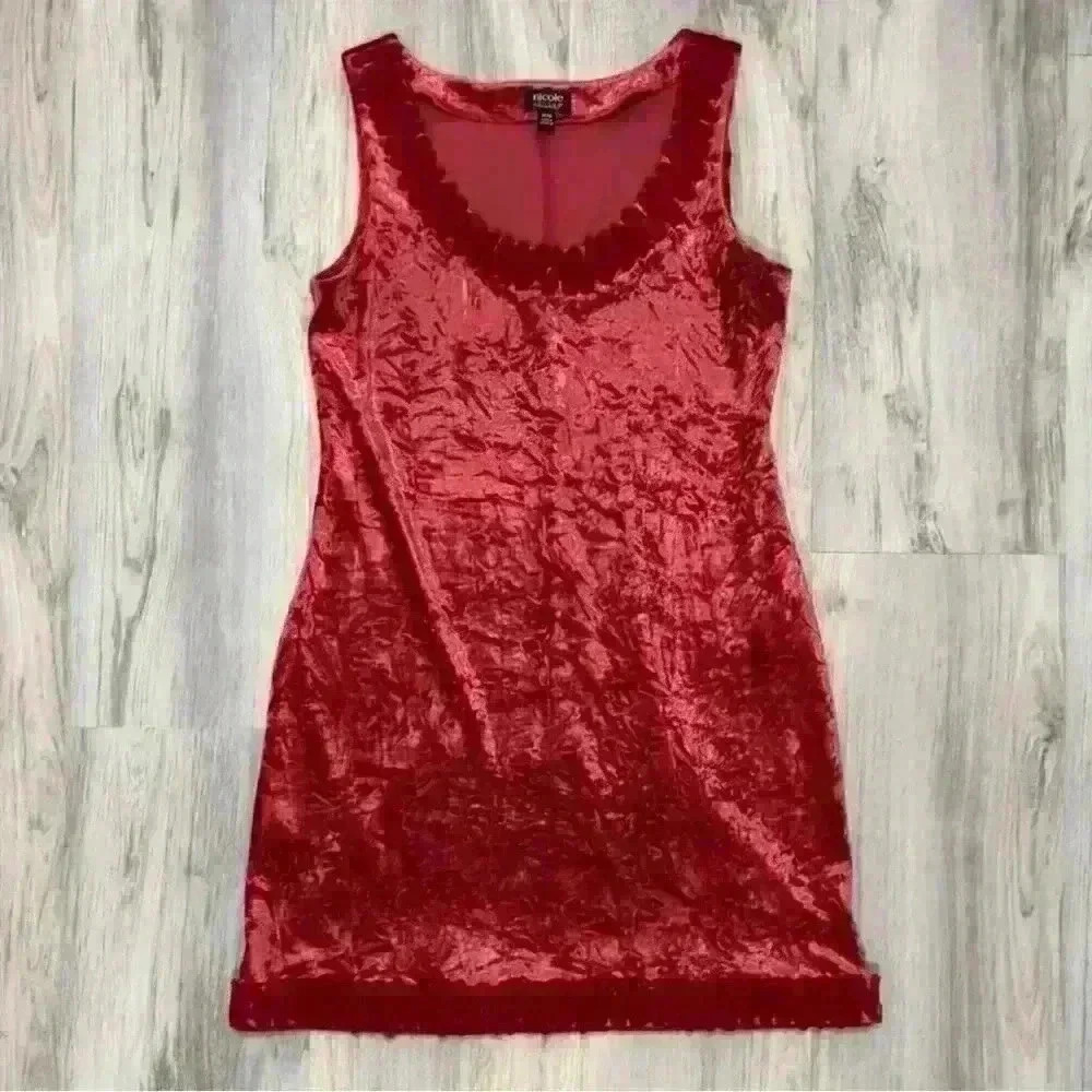 Nicole Miller Women’s Soft Red Velour Sleeveless Ruffle Mini Dress Size M